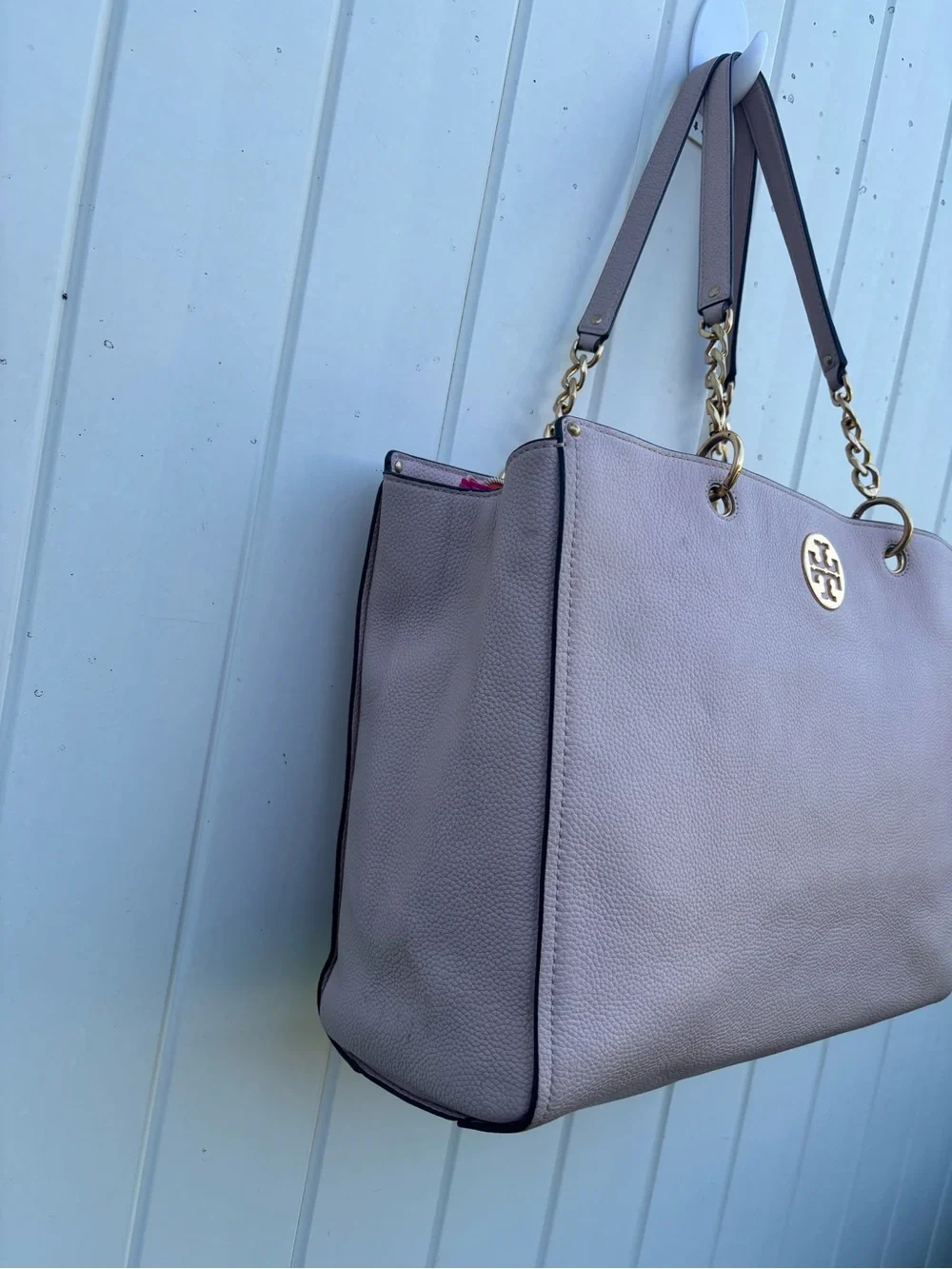 Tory Burch Dusty Pink Pebbled Leather Chain-Handle Tote